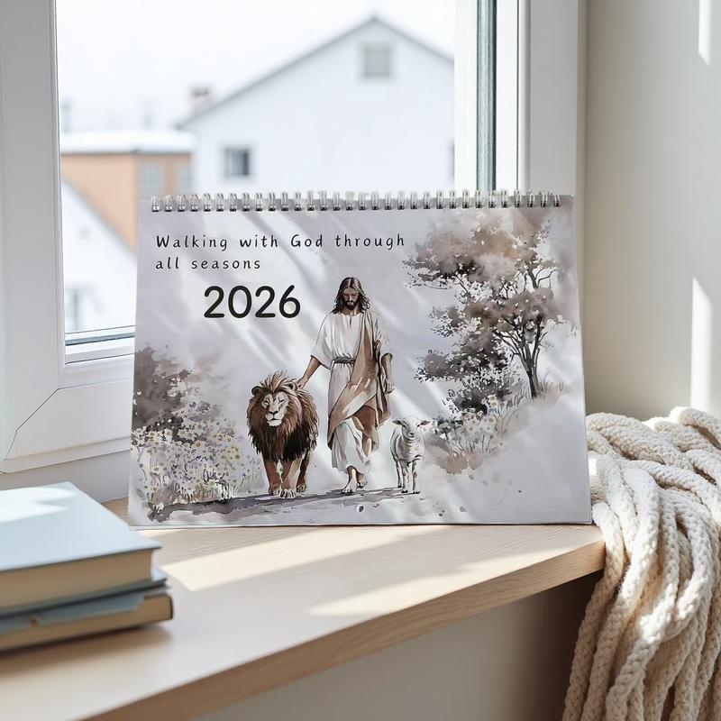 2026 Jesus Faith Calendar, Inspirational Bible Verses & Serene Illustrations, Daily Devotional Guide for Spiritual Growth