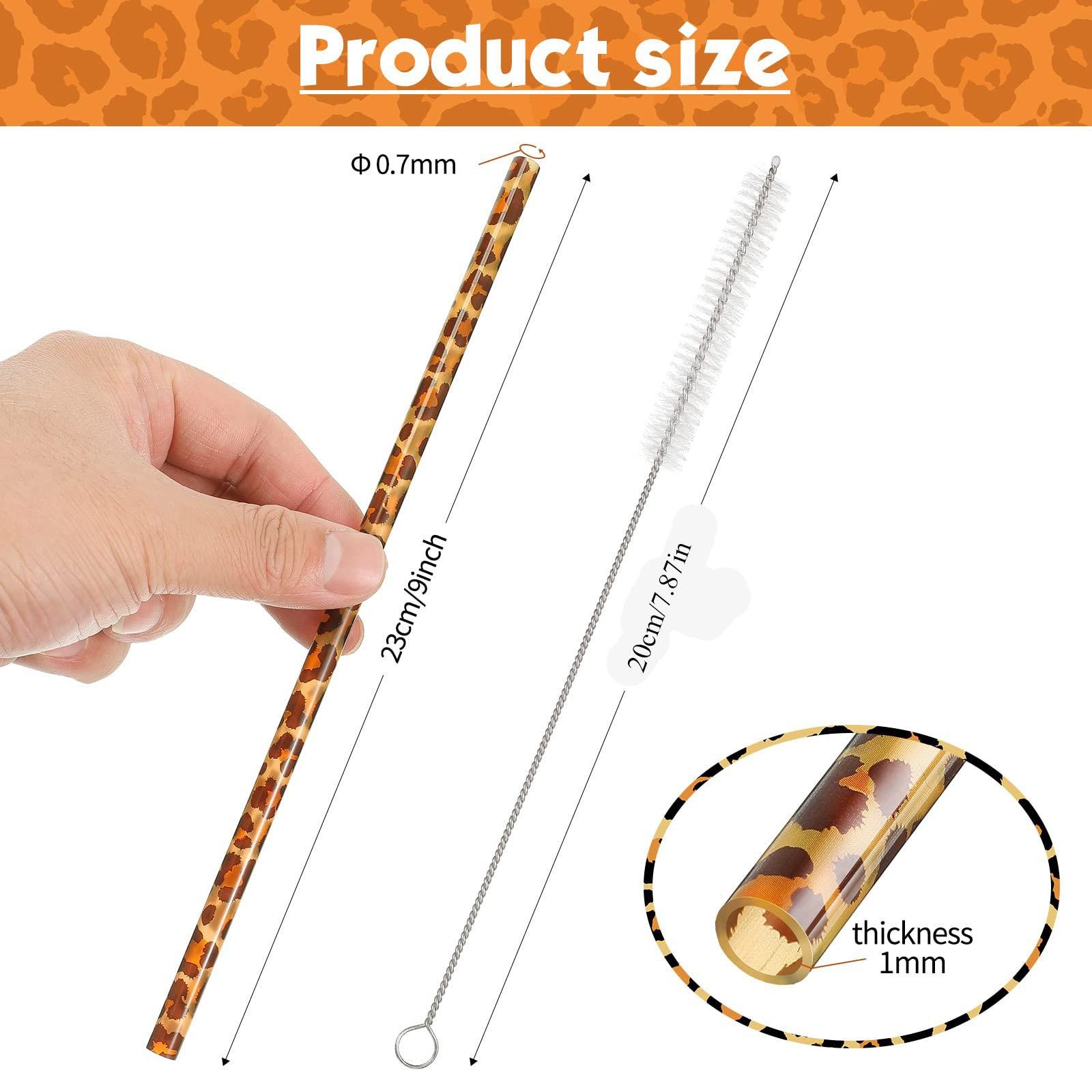 10/20PCS Reusable Leopard Print PP Drinking Straws Set (with 1/2 Brushes), 9-Inch Straws, Durable Easy-to-Clean Smooth-Edge Design for Iced Coffee, Juice, Smoothies, Party & Home Daily Use, Bar Accessories