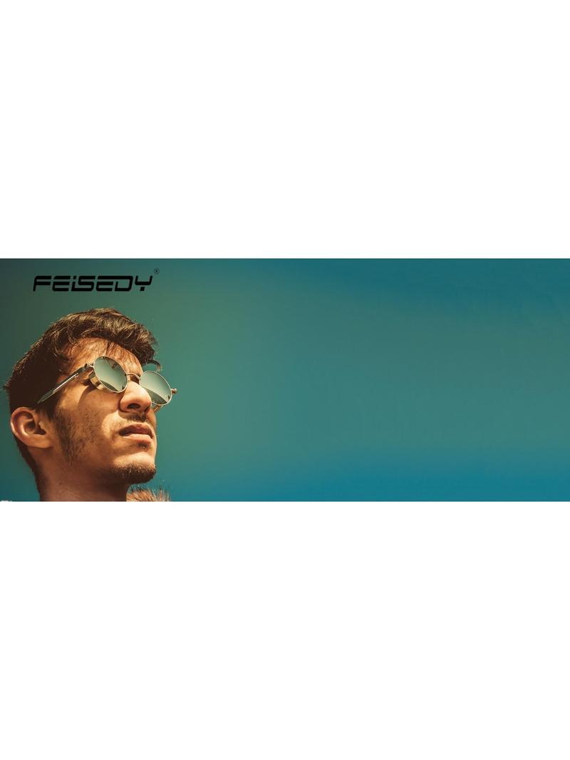 FEISEDY Retro Gothic Steampunk Sunglasses Round Metal Frame Punk Circle Inspired Shade Men B1857