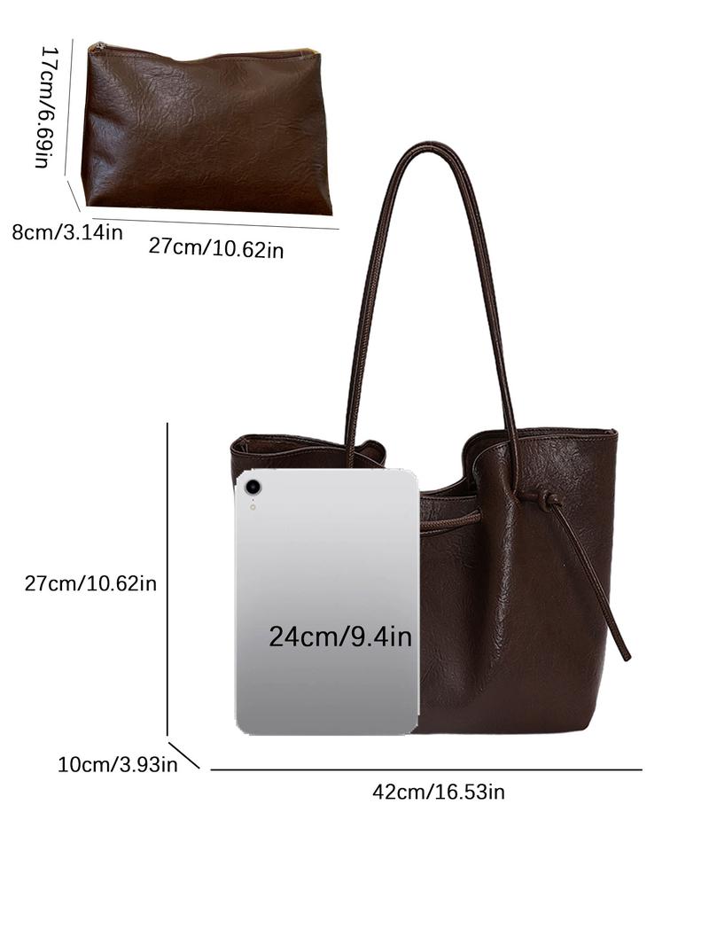 Texture casual and fashionable versatile shoulder bag, niche design retro large capacity underarm bag, generous temperament simple bucket bag, suitable for commuting to work, daily going out for classes, PU Tote Satchel