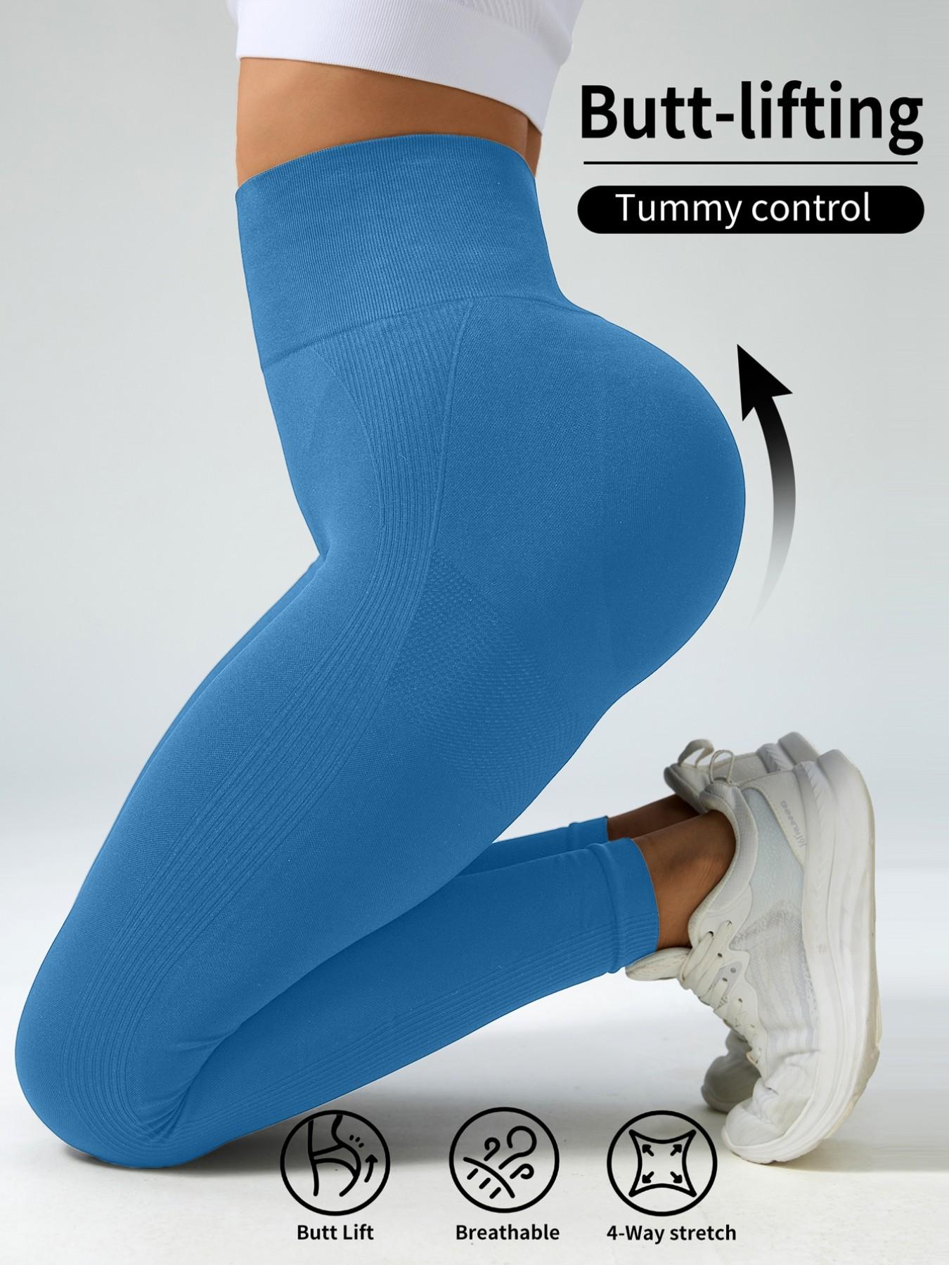 Women's Seamless Knitted Yoga Pants, High Waist Tummy Control Workout Pants, Elastic Smiling Peach Butt Fitness Pants, Body Sculpt Leggings, Gym Sportswear Bottoms, High Waists Leggings, 200g