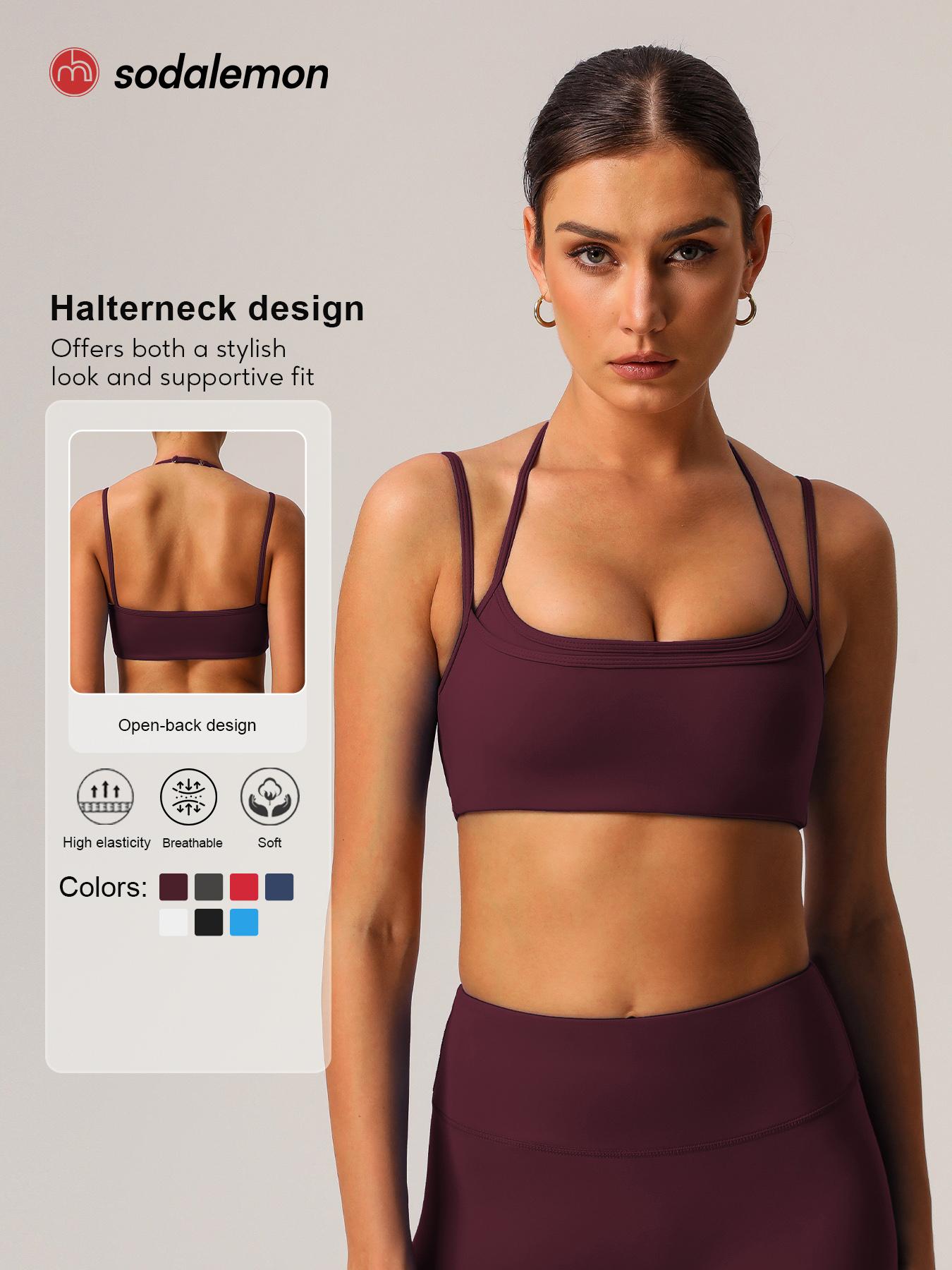 1 Piece Women's Fitness Bra, High-Elastic Thin-Strap Halter-Neck Sports Bra for Running and Yoga