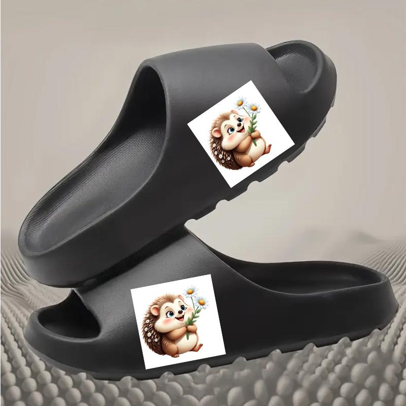 Cute Hedgehog with Daisies Slippers for Women Men Kids Soft Comfortable Indoor Home Non-slip Warm Fuzzy Animal Print Cartoon Casual House Shoes