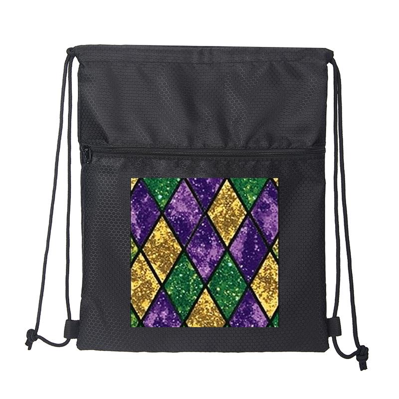 Mardi Gras Colorful Diamond Pattern Drawstring Backpack Lightweight Gym Bag for Travel and Sports Use Perfect Gift for Festival Celebrations Carnival Party Fans and Costume Accessory Lovers Ideal Holiday Present for Adu