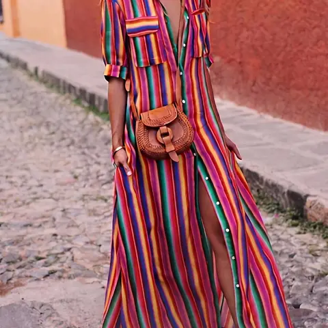 Women's Fashion Colorblock Striped Shirt, Collared Fitted Design, Simple Yet Casual Trendy Versatile Wear, Perfect for Everyday Use
