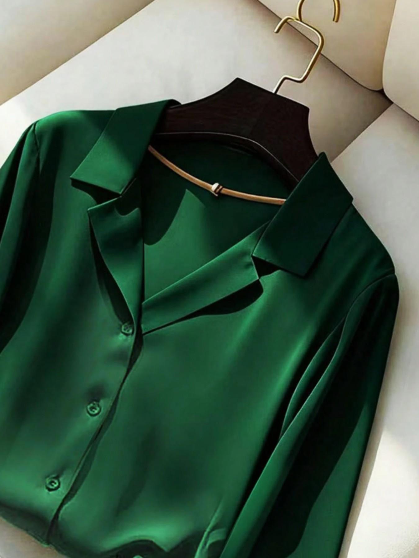 Women's Suit Collar Solid Color Long Sleeve Shirt, Elegant Casual Blouse for Daily Wear, Stylish Ladies' Top for Office and Party