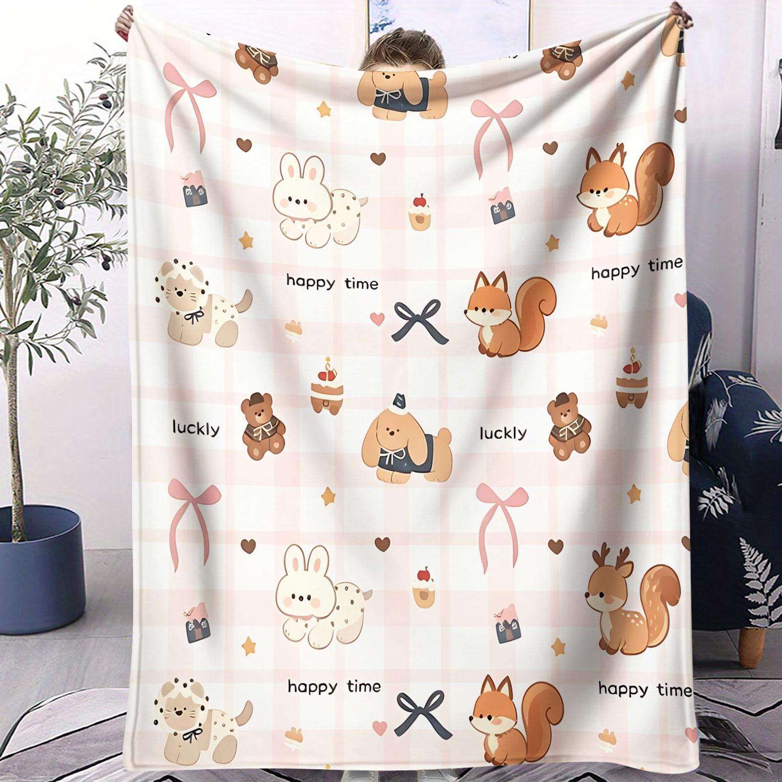 1-Piece Set: Cute and Soft Korean-Style Animal-Print Y2K Checkered Blanket—The Perfect Gift for Sofas and Bedrooms, a Comfortable and Stylish Home Decor and Bedding Accessory