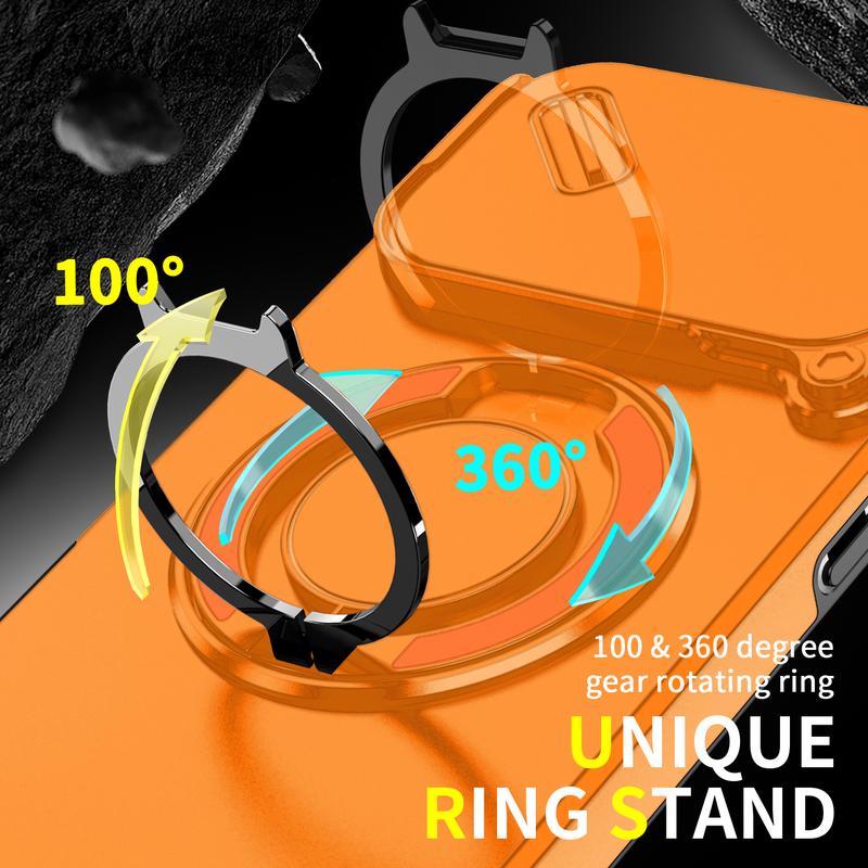 For iPhone 17 16 Pro Max 15 14 13 12 11 Hard Plastic Shell Phone Case, Compatible with MagSafe Accessories, with Phone Ring Grip Holder Kickstand/Slide Camera Cover, Sturdy Shockproof Cover 360 Rotating Stand