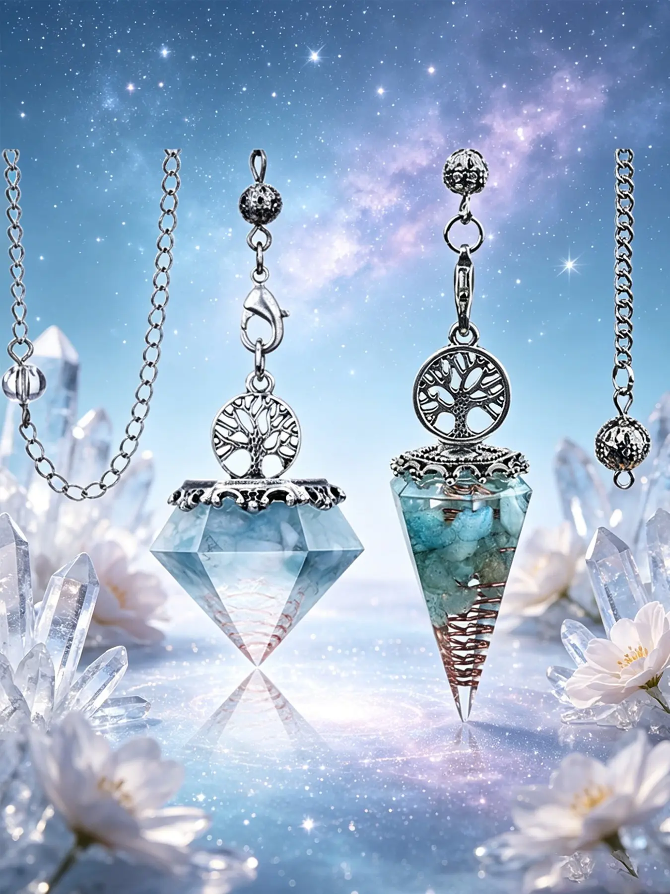 2pcs/set Aquamarine Pendulum Resin Pendant, Peace and Happiness Symbol, Halloween Accessory, Witch Divination Tool, Ancient Mystical Pendulum