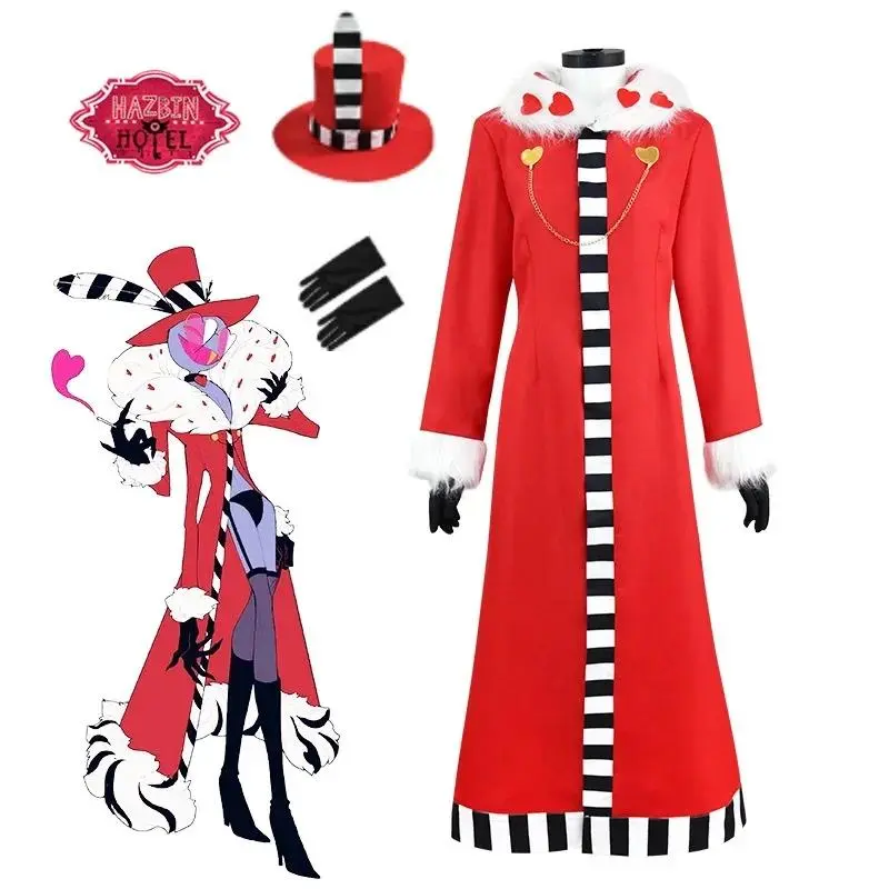 Hotel Cosplay Suit Anime Hazbin Valentino Cosplay Costume, Anime Hotel Clothes Red Long Coat Cloak Hat Gloves Daily Outfit