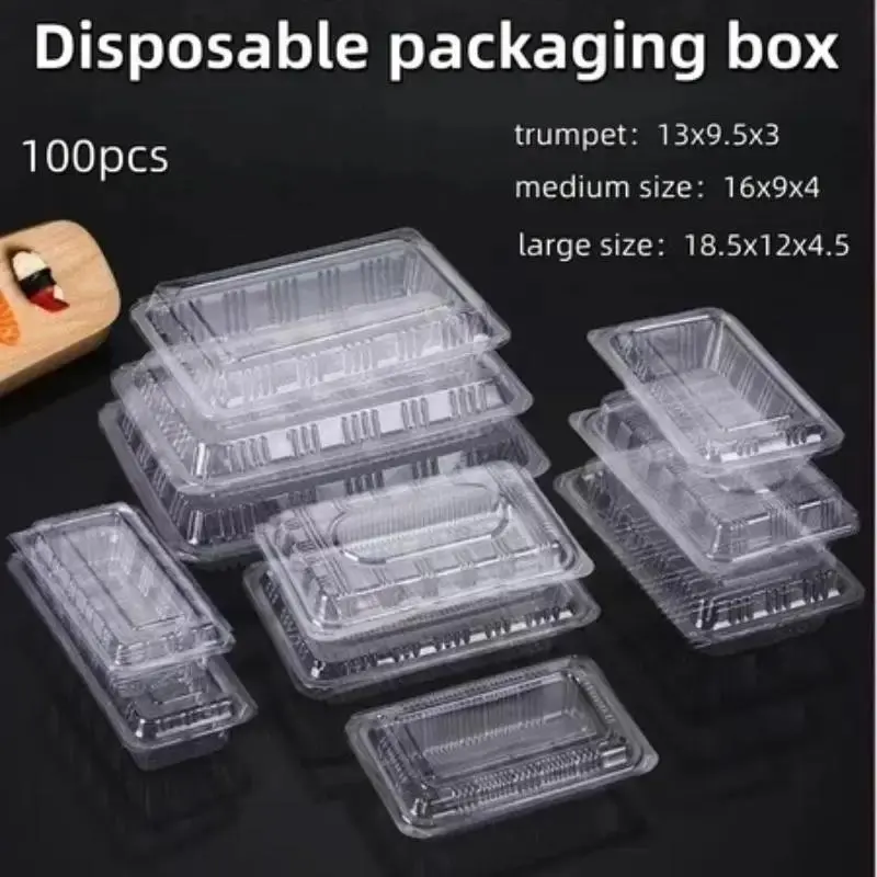 100PCS Disposable Packaging Box Tight Seal Crush Resistant Transparent Food Container One-Time Packaging Box