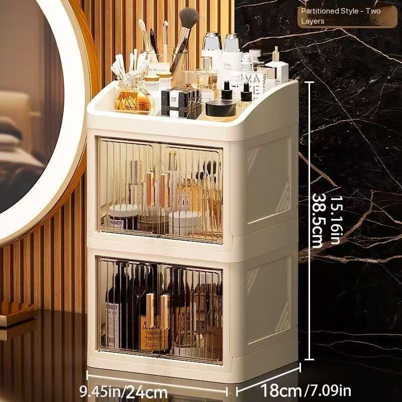 Transparent Foldable Cosmetic Storage Box, Multi-Layer Dual Door Desktop Dustproof Skincare Organizer, Desk Makeup Container, Makeup Tool Organizer, Beauty Organizer, Organizing Tool, Storage Organizer, Dustproof Makeup Organiser