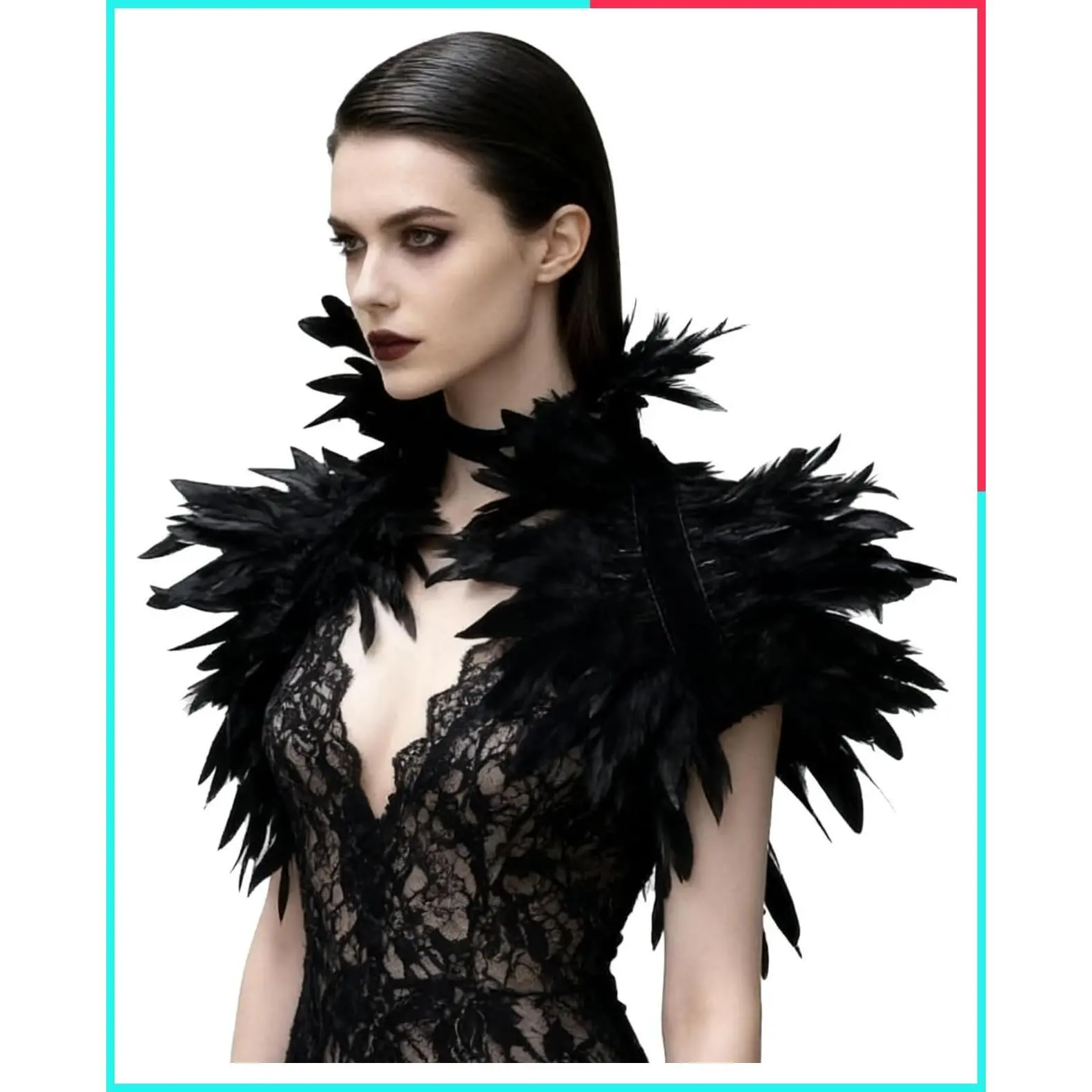 Gothic Victorian Real Natural Feather Collar Shrug Shawl Shoulder Wrap Cape