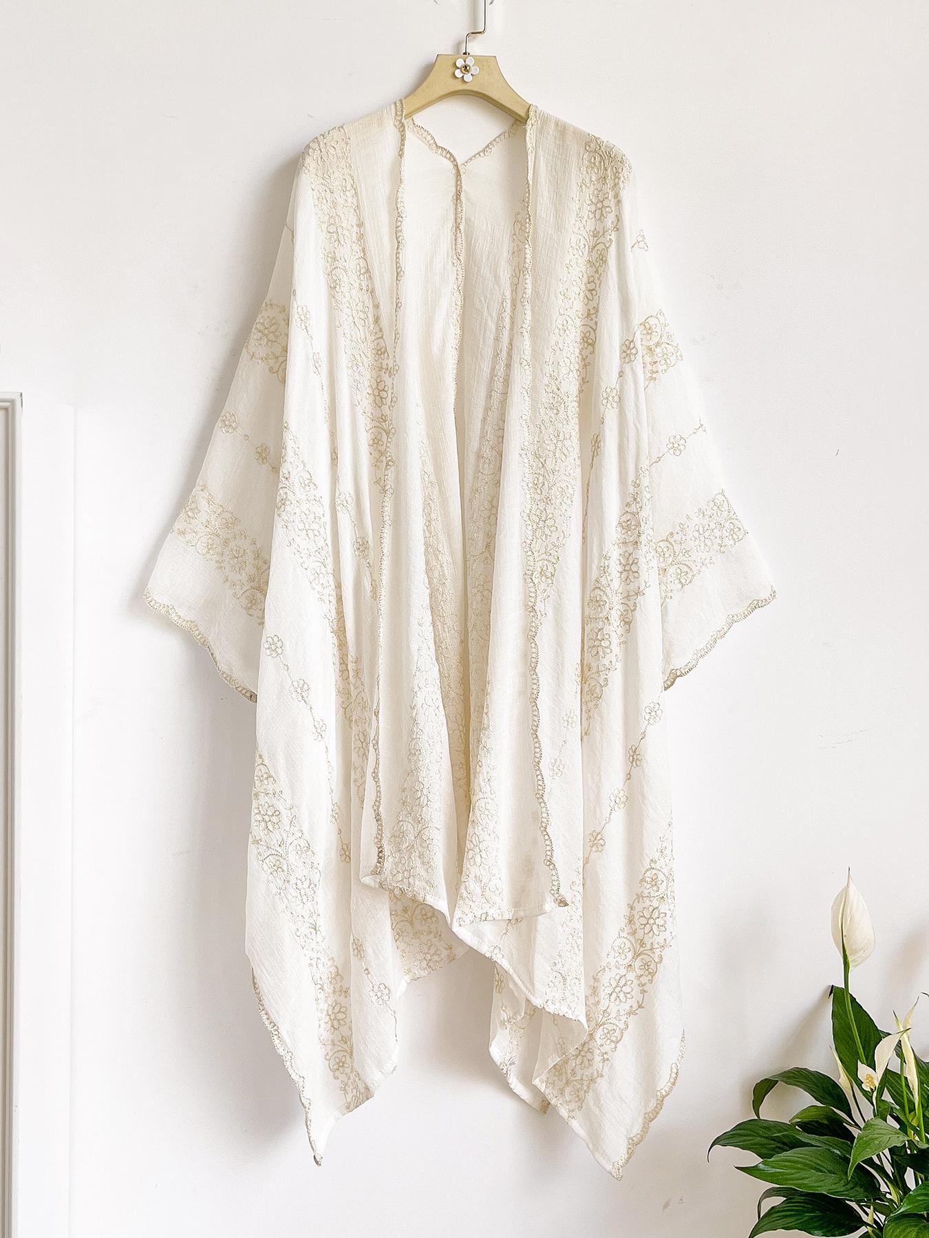 Boho Ocean Embroidered Split Scarf, Loose Fit Elegant All-Season Style, Perfect for Beach Vacations, Commuting and Dates
