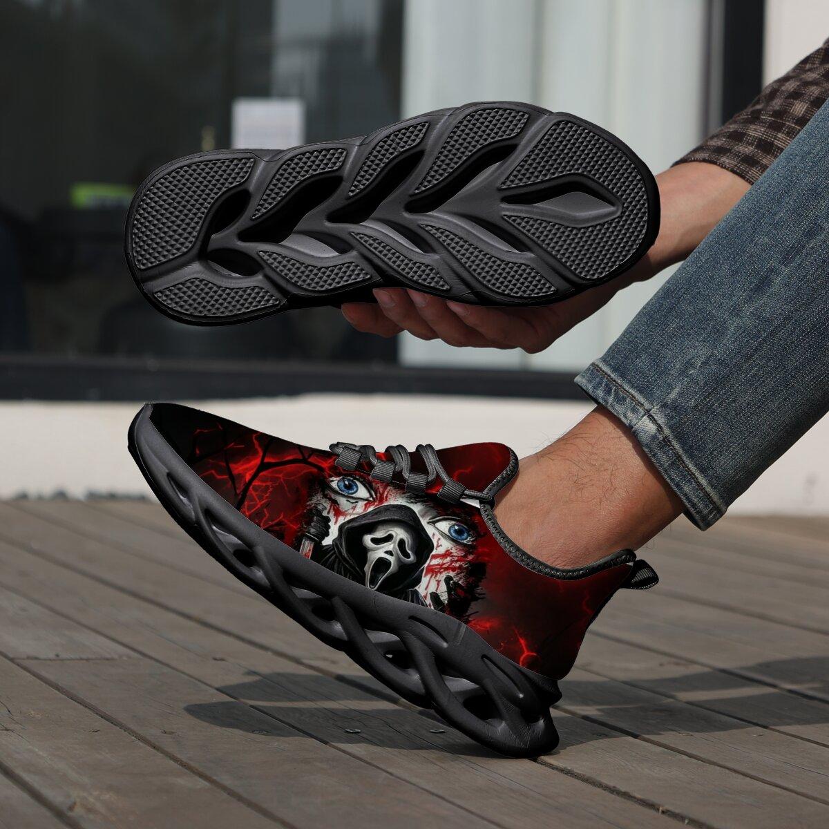 Men Women Halloween Horror Mask Print Sneakers Breathable Mesh Lace Up Blade Type Walking Shoes Lightweight Casual Sports Footwear Outdoor Walking Shoes Holiday Gift