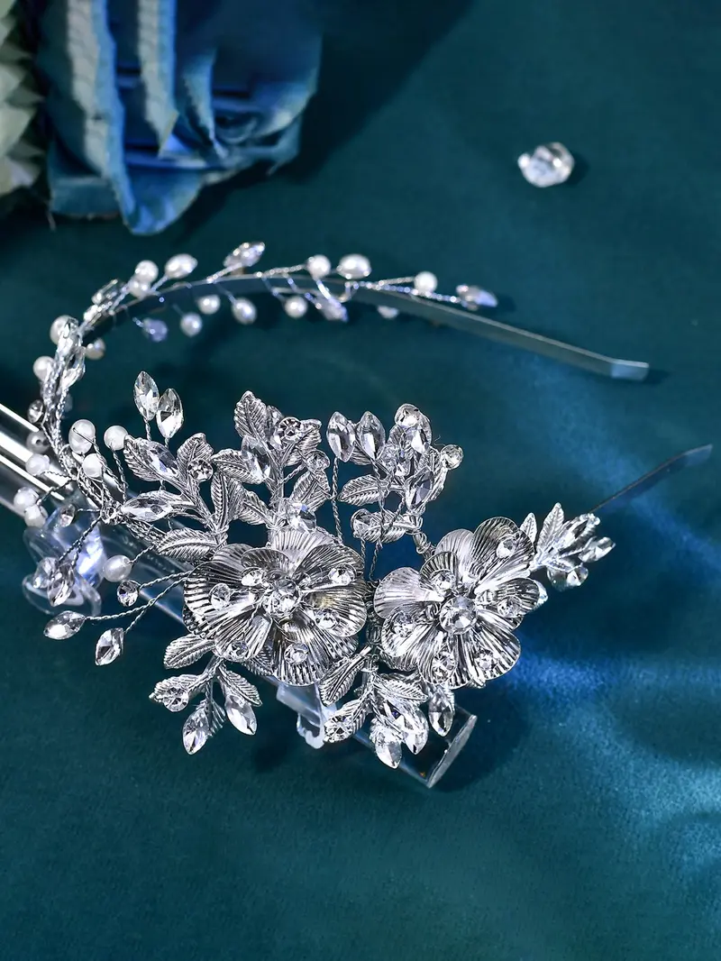 Elegant Alloy Flower Leaf Rhinestone Hairband, Fashion Wedding Accessory, Women's Fancy Party Holiday Event Decorative Jewelry