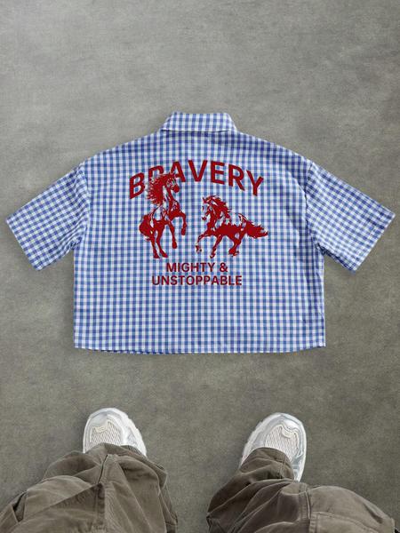 Men's Regular Fit Horse & Letter Print Short Sleeve Shirt, Casual Retro Gingham Shirt for Daily Wear, Fashion Men's Top for Summer