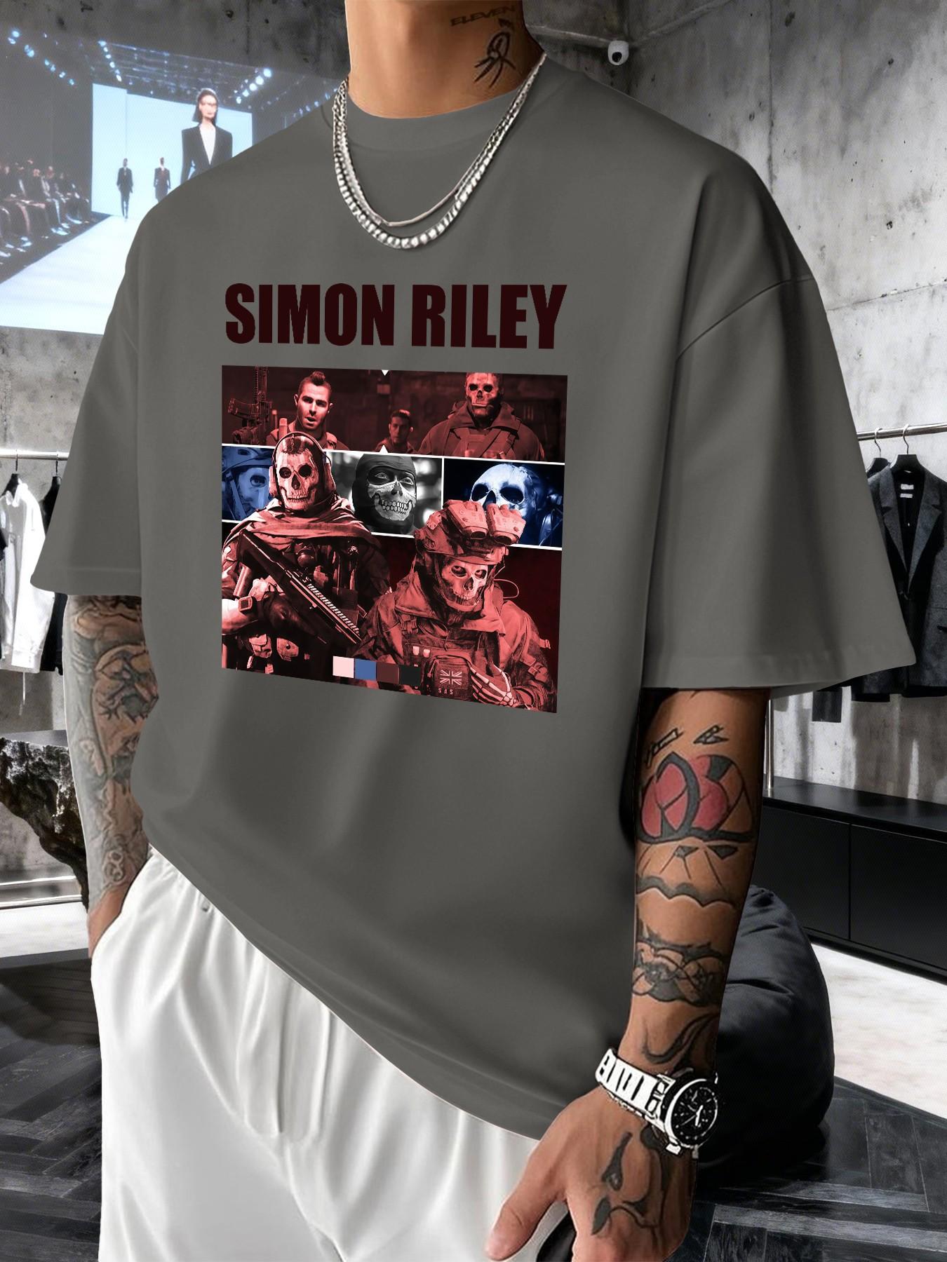 Simon Riley Men's Casual Short Sleeve Graphic T-Shirt, Slim-Fitting Round Neck Summer Top, Daily Wear