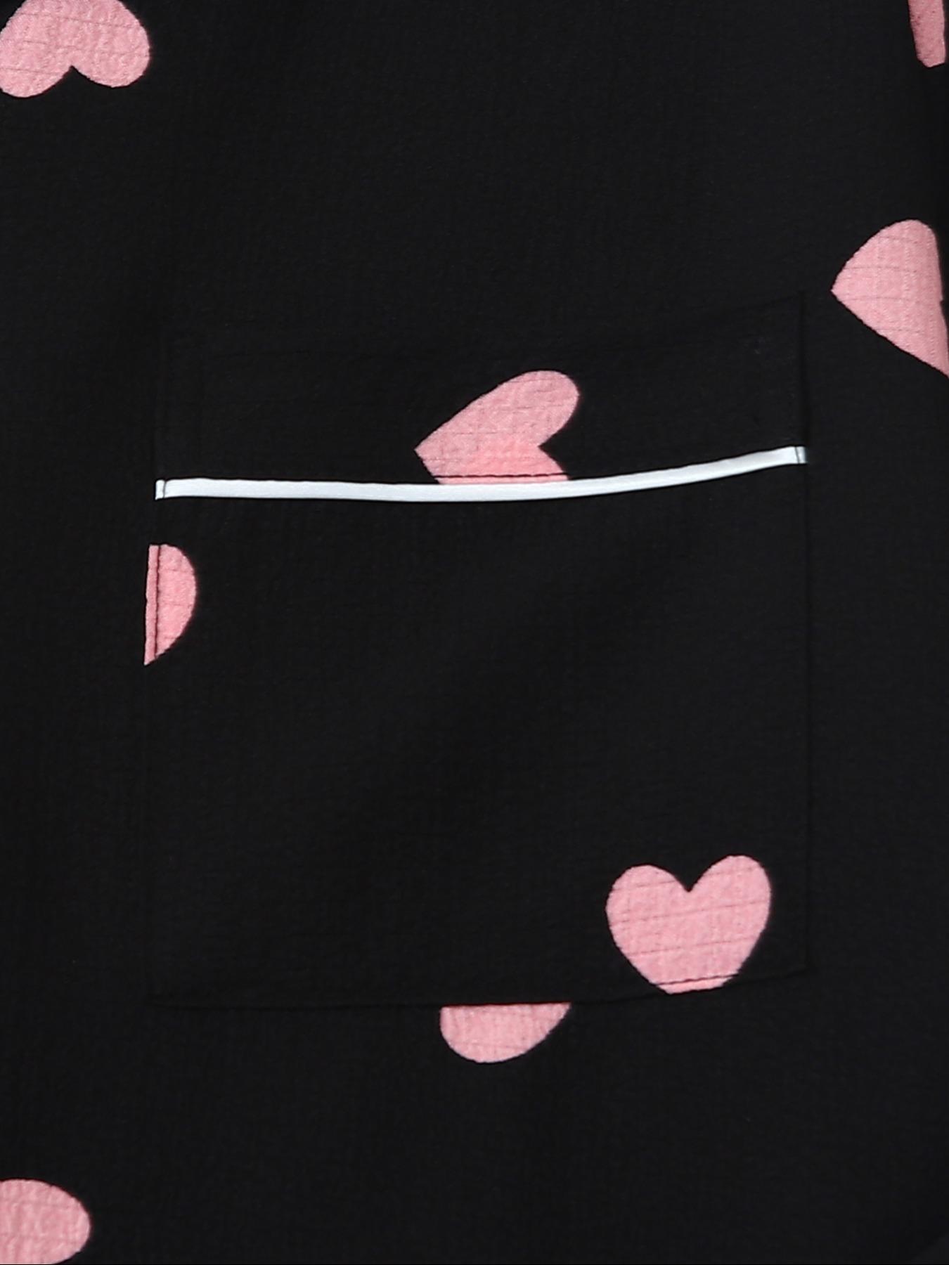 Women's Two-Piece Pajama Set, Fitted Casual Comfortable Woven Lapel Pocket Heart Shirt Short Sleeve + Elastic Waist Home Pants, All-Season Sleepwear Loungewear