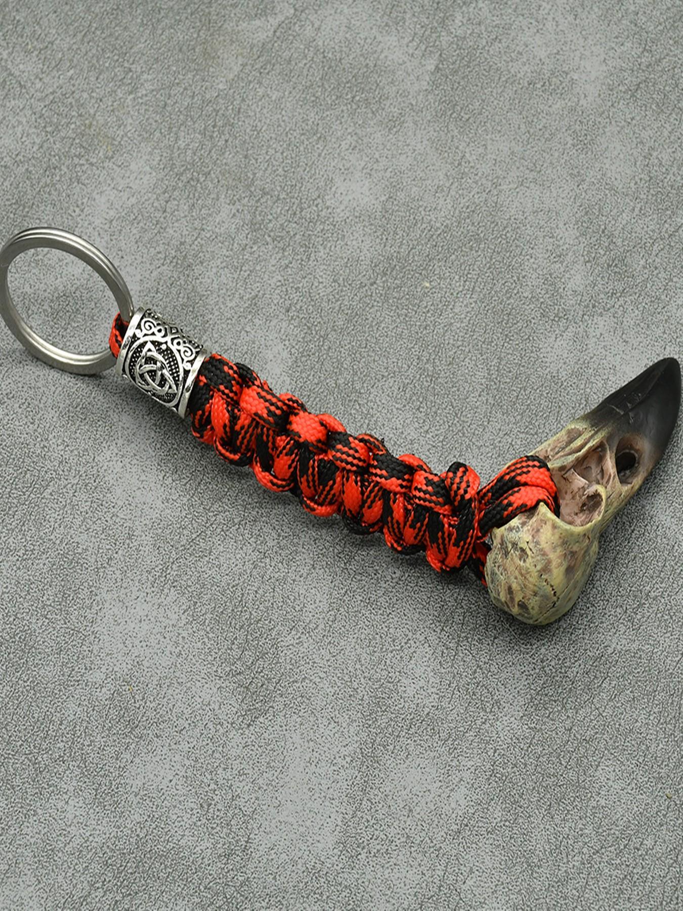 Odin Raven Skull Resin Pendant Keychain, Paracord Rope Norse Pirate Key Ring, Unique Viking Style Accessory, Durable and Stylish Design