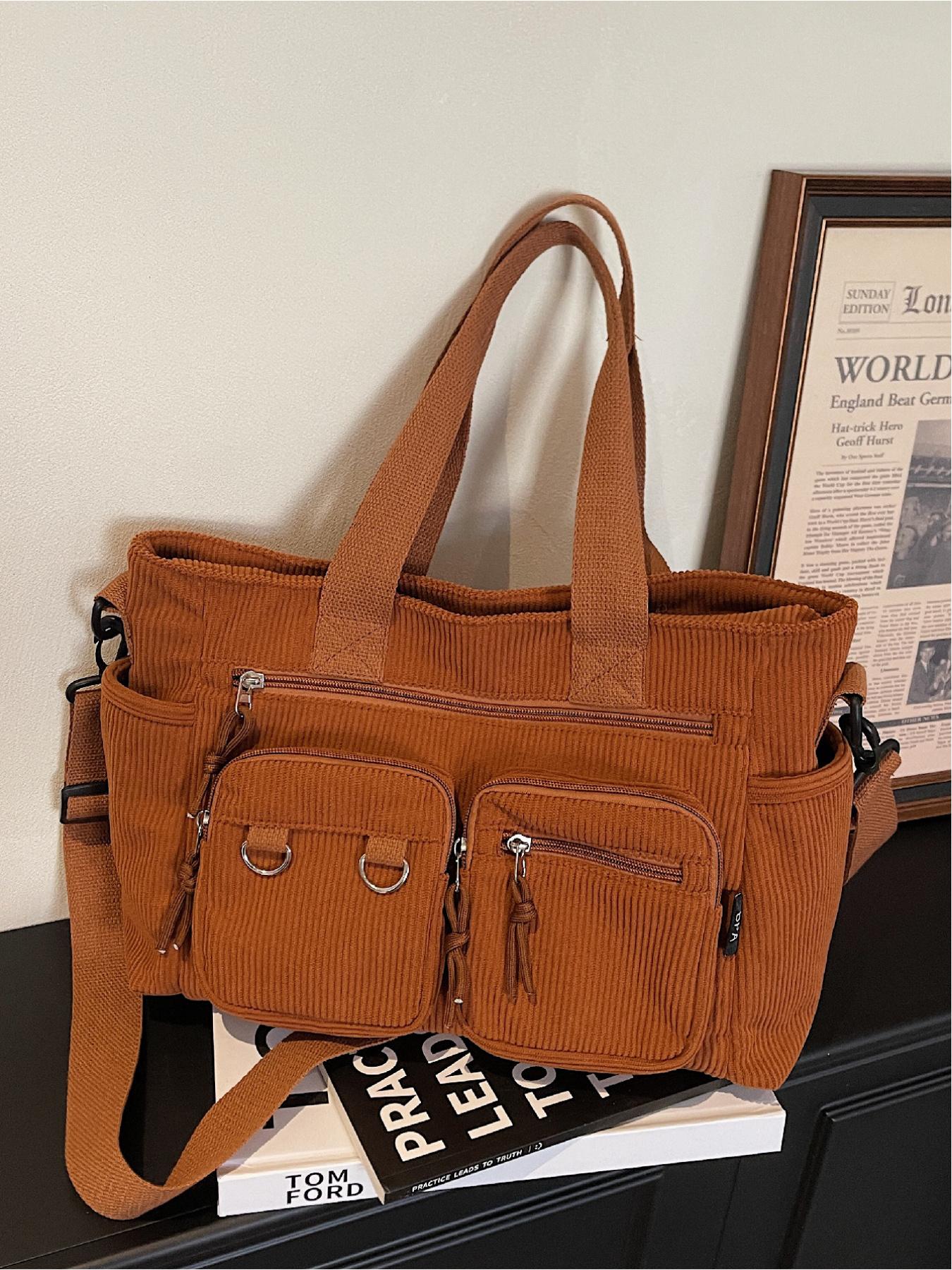 Women's Large Capacity Casual Solid Color Multi-Pocket Crossbody Tote Bag, Versatile Commuter Bag for Daily Use, Stylish Ladies' Outing Handbag, Stylish Square Bag