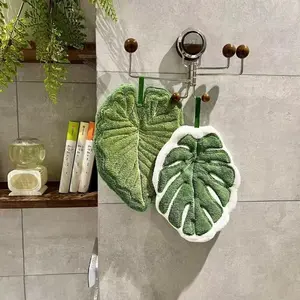 SleekHush Hanging Plant Hand Towel - Thick Coral Velvet Leaf-Shape Plant Motif, Super Absorbent Cleaning Cloth for Bathroom, Indoor Recreation (Sports & Outdoor Leisure Equipment)