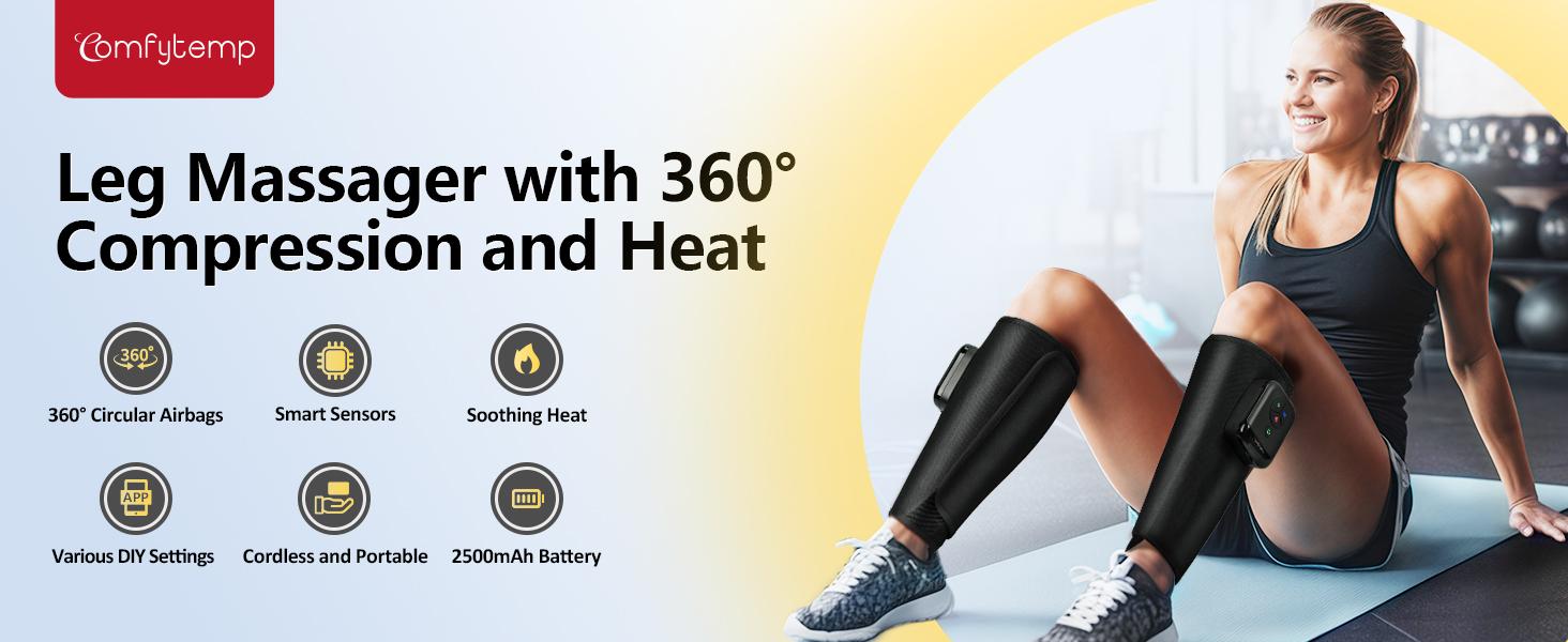 [2 Packs] Cordless Leg Massager for Circulation, Calf Massager with Heat and Compression, Birthday Gifts for Mom Women Men Wife, Cordless Leg Massage with DIY APP Control
