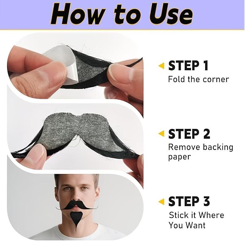 2-Pack Fake Mustache and Beard, Sticky Mustache for Creepy Halloween Costume and Party Accessories, Perfect for Elderly Makeup