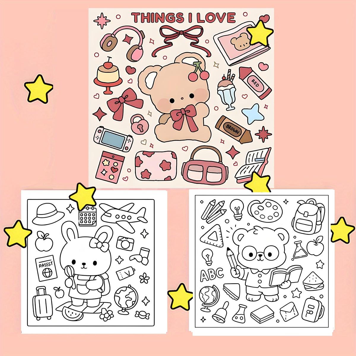 Things I Love Cute Kawaii Coloring Book for Kids & Adults - 22 Easy Aesthetic Cozy Life Coloring Pages, 120gsm Thick No Bleed Paper, Non-Toxic Odorless, Glue Binding, Perfect for Stress Relief