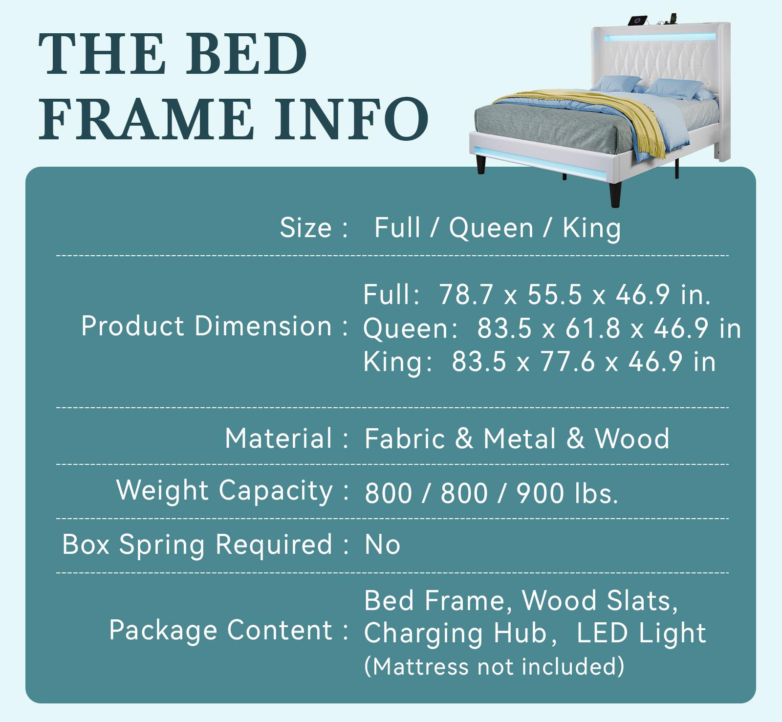 HOOMIC Upholstered Platform Bed Frame【Frame Only No Mattress】with High Wingback Headboard,Dual LED Light Strips,Dutch Velvet Diamond Tufting,Full/Queen/King,Black/White/Grey,No Box Spring Needed