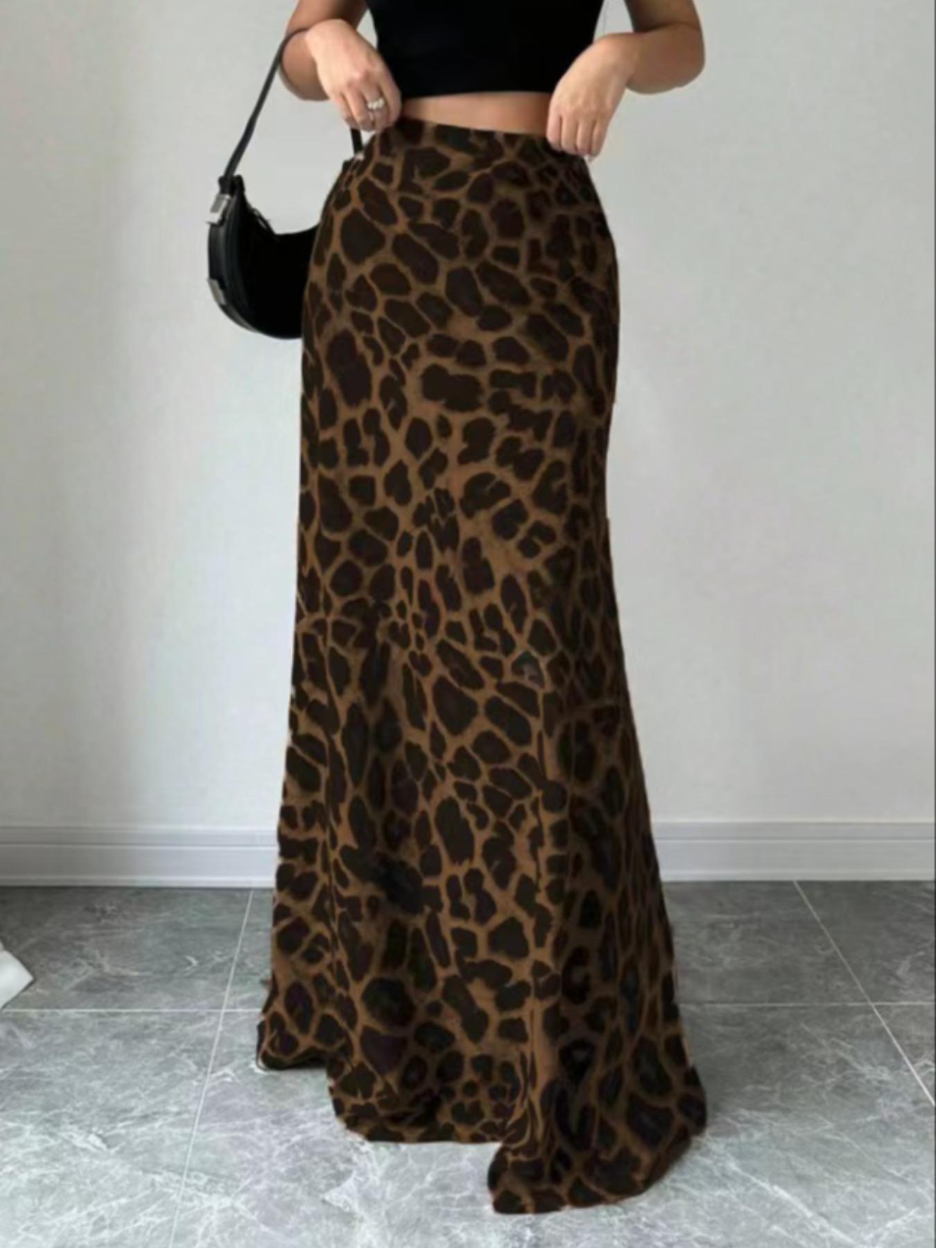 Women's Fashion Leopard Print Skirt, Versatile High Waist A-Line Midi Skirt, Casual Elegant Ladies' Clothing for All Seasons