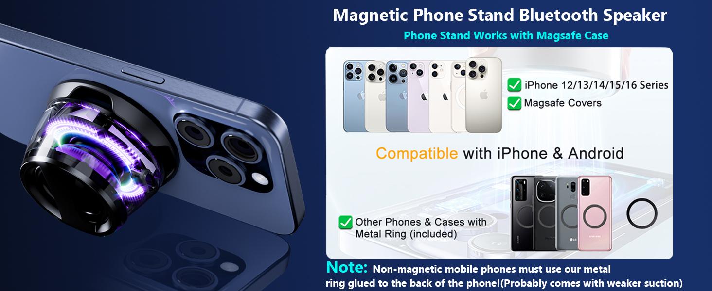 【MUNBYN Magnetic Bluetooth Speaker】Multifunctional Portable G200 Speaker with Multi RGB Color Light Show-3D Surround Sound Effect,Phone Stand for iPhone, Android, TWS Pairing (Black)