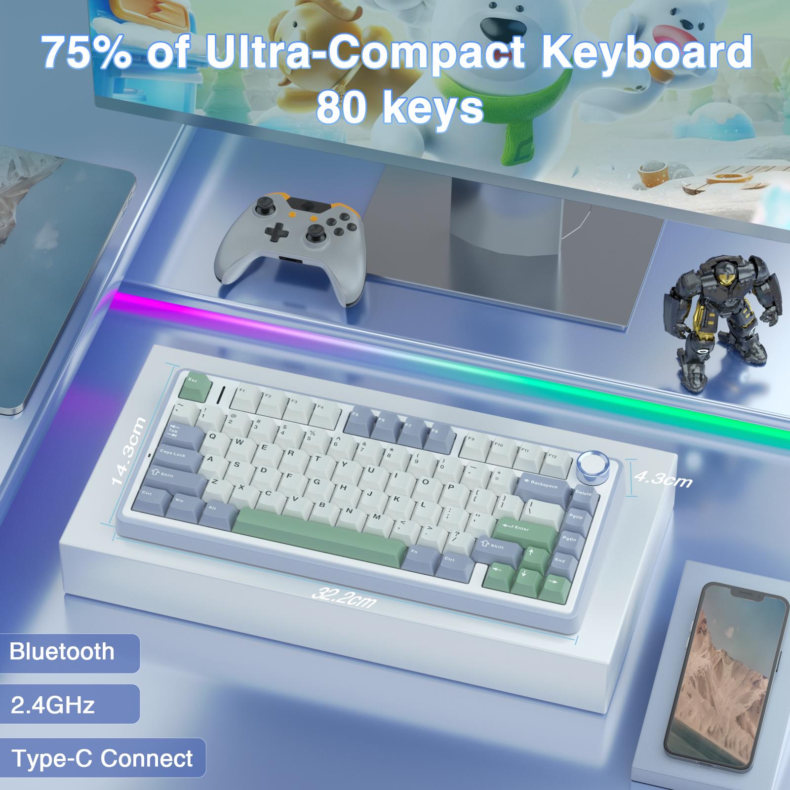 Official AULA F75 75% Wireless Mechanical Gaming Keyboard with Hot Swappable Tri-Mode USB Charging Keyboard RGB Rainbow Backlight Knob Control Gaming Cream Keyboard Budget Keyboard Bluetooth Office PC Accessories  TikTokShopfalldealsforyou