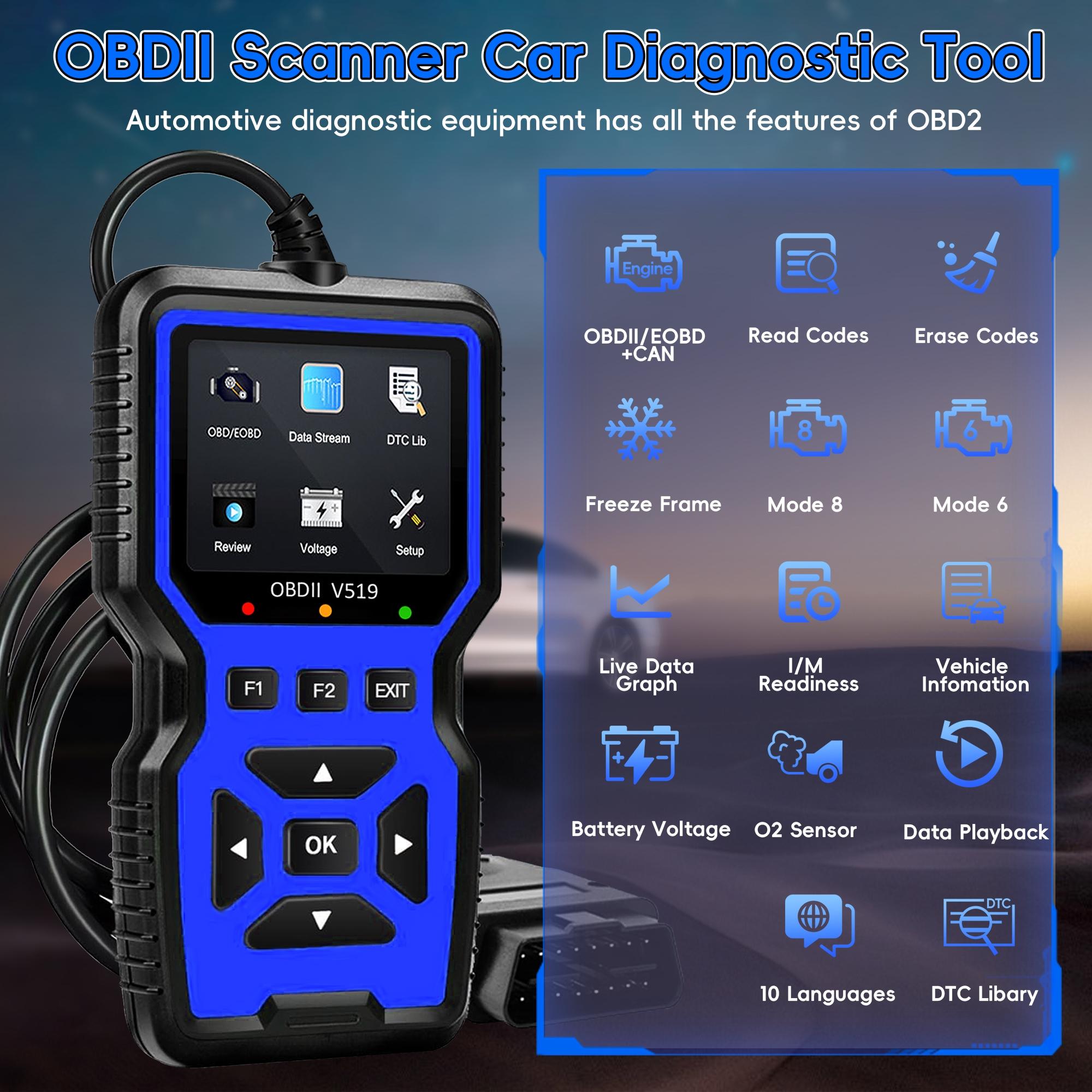 Vehicle OBD2 Scanning Tool, Automotive Scan Tool, Diagnostic Tool, Complete OBD2 Function Code Reader, Quick Clearing Fault Codes, Quick Engine Start, Suitable for All OBDII/EOBD Vehicles After 1996