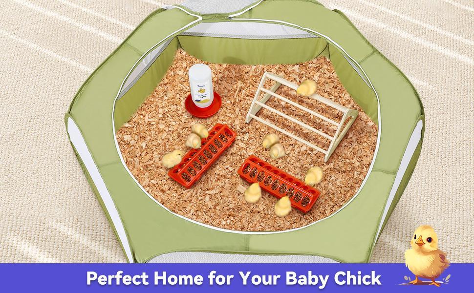 Pawaboo 5-in-1 Chicken Brooder Box for Chick Starter Kit, Includes Pet Cage Tent, Chicks Perch, Chick Feeder, 1.1L Chick Waterer, Baby Chick Supplies (Brooder Set), Green + Red + Wood Color
