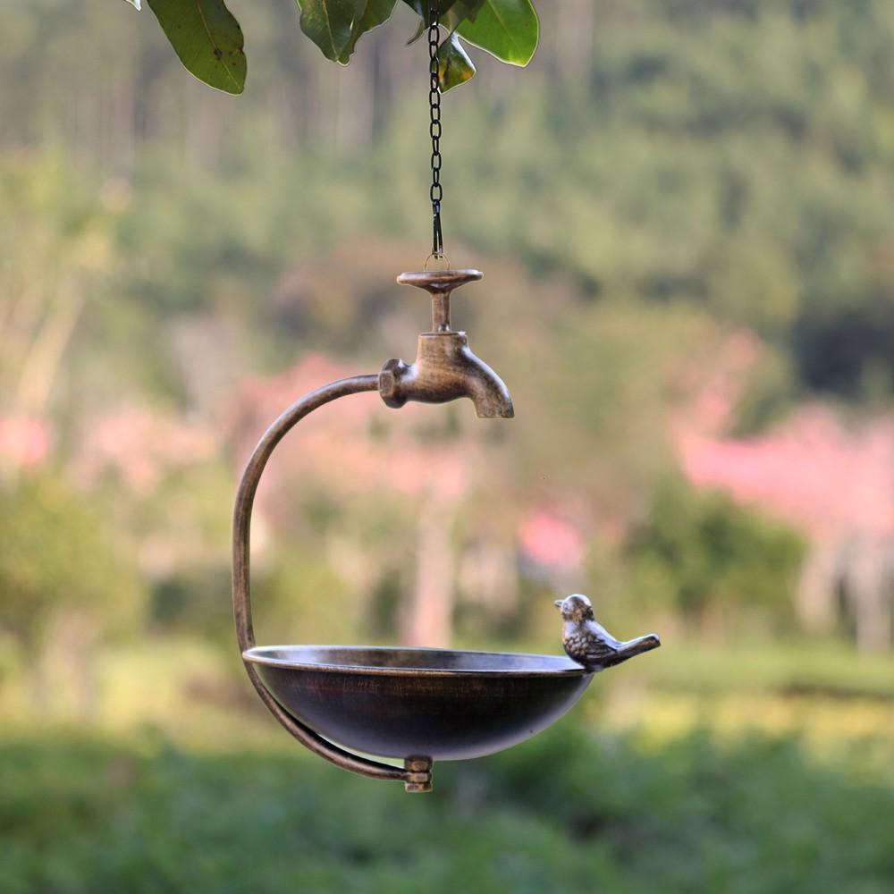 Vintage Style Hanging Bird Feeder, Hummingbird Feeder, Simple Metal Feeder with Faucet Design, Multi-Functional Bath Bowl with Bird Decorations, Suitable for decorating Outdoor Yards, Balconies, And Gardens, best gift for bird lovers, Metal Bird Feeders