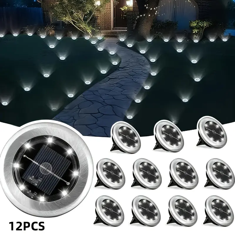 Solar ground lights, Lawn Lights, and Patio Lights — Automatic On/Off, Waterproof Design; Solar Outdoor Light Suitable for Landscape Lighting, Pathways, Courtyards, Patios, Lawns, Pools, and Sidewalks (12-Pack) Solar Outside Lights