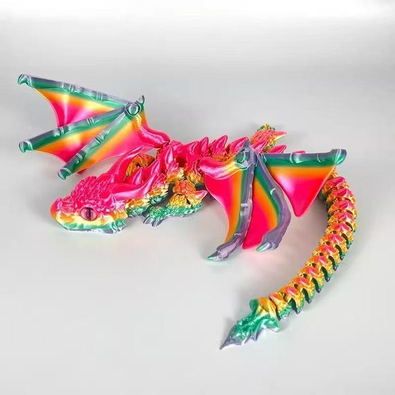 3D Printed Double-Horned Winged Dragon Figurine, Flexible Fully Articulated Multi-Joint Movable Model with Iridescent Gradient Finish, Room Decor, Household Items Decor, Sports & Outdoor Protective Gear Styling Accessory