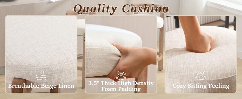 CHAIRUS Mid Century Counter Height Barstools, 26.5" Counter Stools with Back, Linen Upholstered Barstools with Solid Wood Legs ,Round Low Back Kitchen Stools with Footrest Kitchen Island Dining Room, Beige