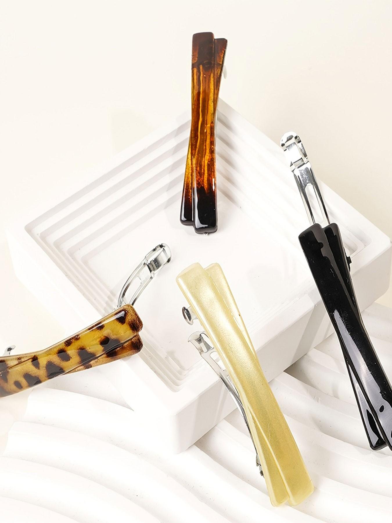 4pcs New Tortoiseshell Leopard Print Hair Clips, French Fashion Vintage Style Bangs Clip, Half-Up Hairstyle Accessories for Women