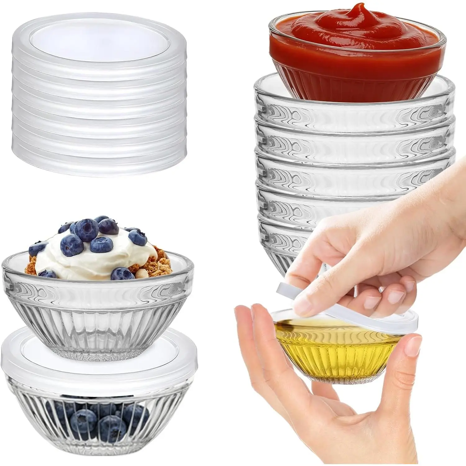6 Pack Mini 3 Inch Small Glass Bowls with 6 Pack , 2.5 oz Clear Glass Pinch Bowls, Condiment Containers, for Dips, Nuts, Candy, Snacks, Meal Prep Bowls