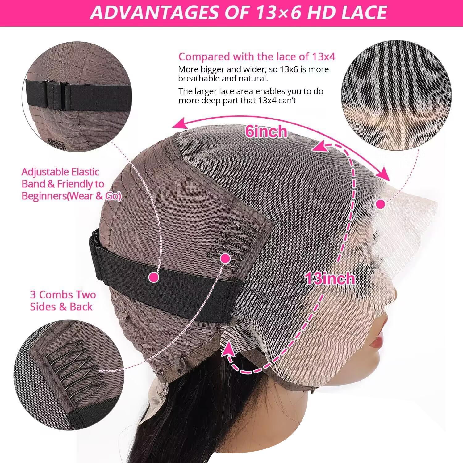 13x6 Lace Front Wigs Human Hair Body Wave 180% Density Pre Plucked 13x6 Transparent Lace Frontal Wigs Human Hair with Baby Hair Natural Black