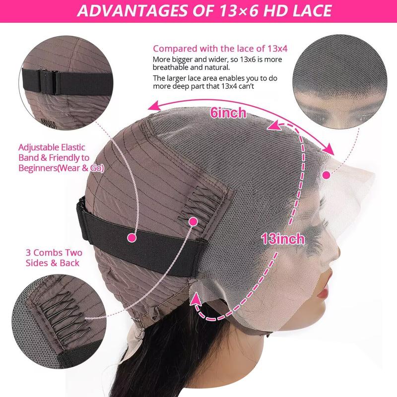 13x6 Lace Front Wigs Human Hair Body Wave 180% Density Pre Plucked 13x6 Transparent Lace Frontal Wigs Human Hair with Baby Hair Natural Black