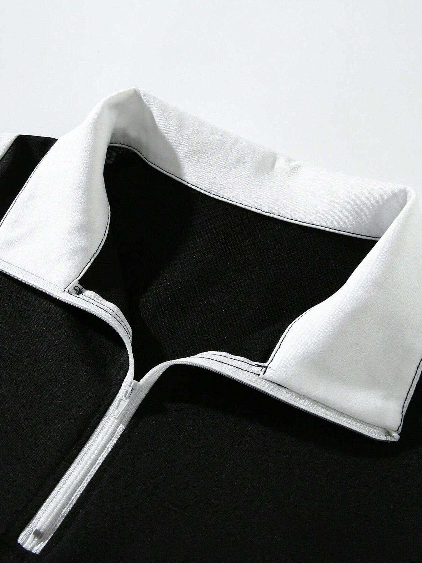 Men's Patchwork Half-Zip Polo Shirt, Racing Style Trendy Design, Perfect for Daily Wear or Unique