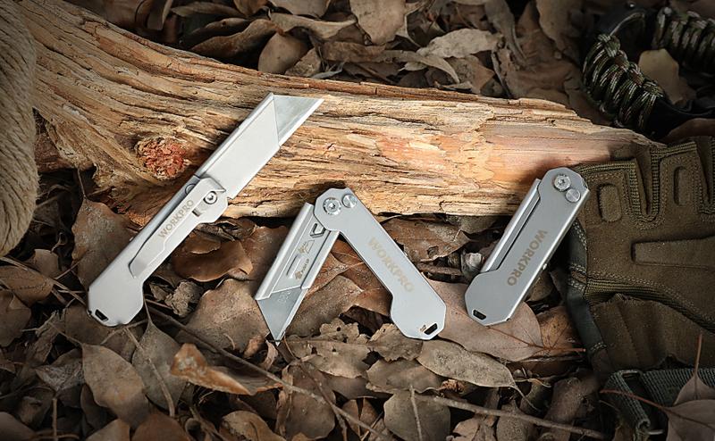 #JumpstartSale WORKPRO 3-Pack Folding Utility Knife, Quick Change Blades Box Cutter, EDC Foldable Pocket Utility Knife Sets with Belt Clip