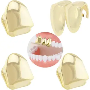 4-Piece 18K Gold-Plated Hip Hop Teeth Grillz - Fake Teeth, Single Teeth Grillz, Caps & Top Grill