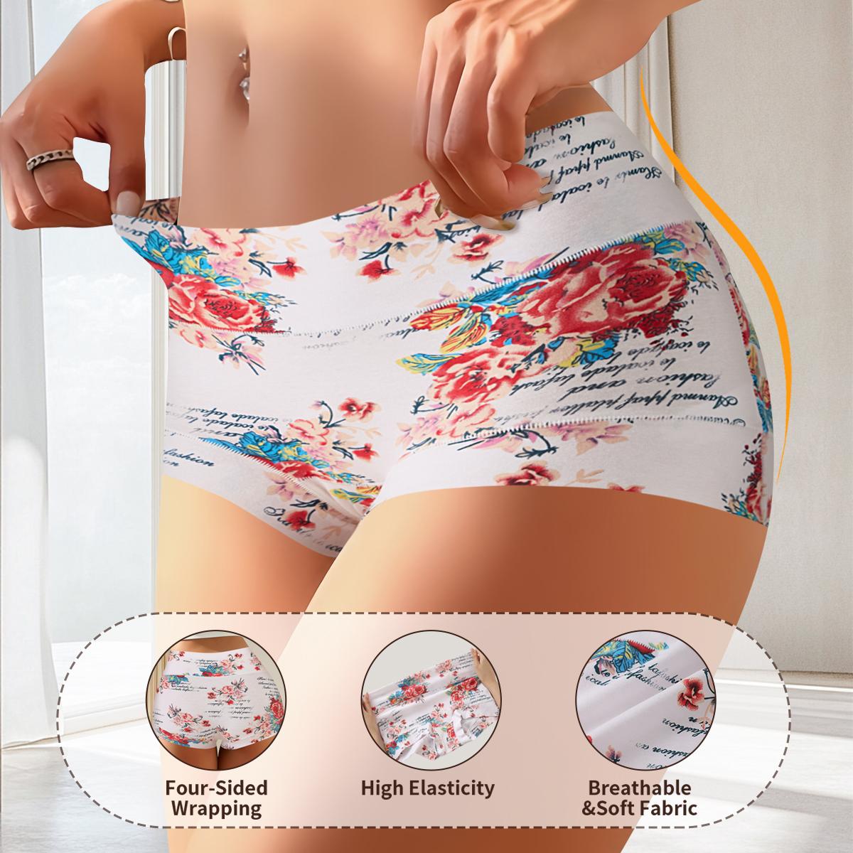 QUASTI Women's 4PCS High Waisted Cotton Pocket Boxer Shorts Panties, Smooth Comfortable Elegant Breathable Safety Shorts Briefs, Skin Friendly Full Coverage Stretch Seamless Lady Shorts for Daily Wear, S XXL
