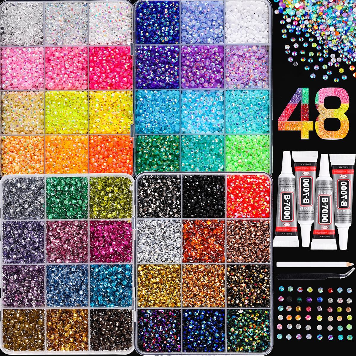 1 Set Multi-colors Semi-circular Resin Nail Diamond Charms 3D 48 Colors 3mm Mini Flat Bottomed Nail Rhinestones DIY Nail Art Crafts