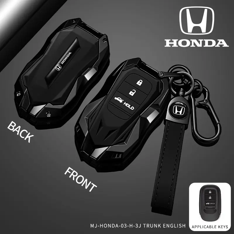 Zinc alloy car key protective case, car key cover, key protection accessory, suitable for Honda Civic, Accord, CR-V, HR-V, Vezel, XR-V
