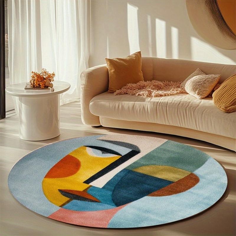 Nordic Abstract Round Rug, 850g/m² Velvet Material, Living Room/bathroom/bedroom/camping/yoga Mat, Simple Polyester, Indoor Outdoor Use